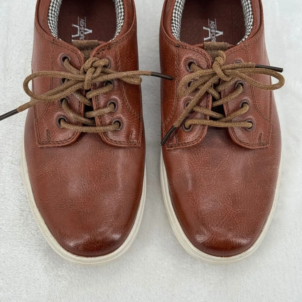 Ashford Hayes Lounge Boys Brown Faux Leather Oxford Tie Dress Shoes Youth Size 1